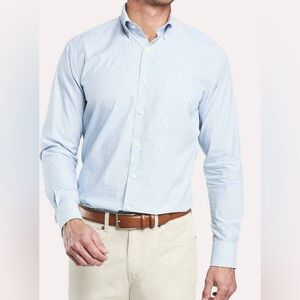 Peter Millar Button Down Shirt Long Sleeve Plaid Lightweight Cotton Mens Large L